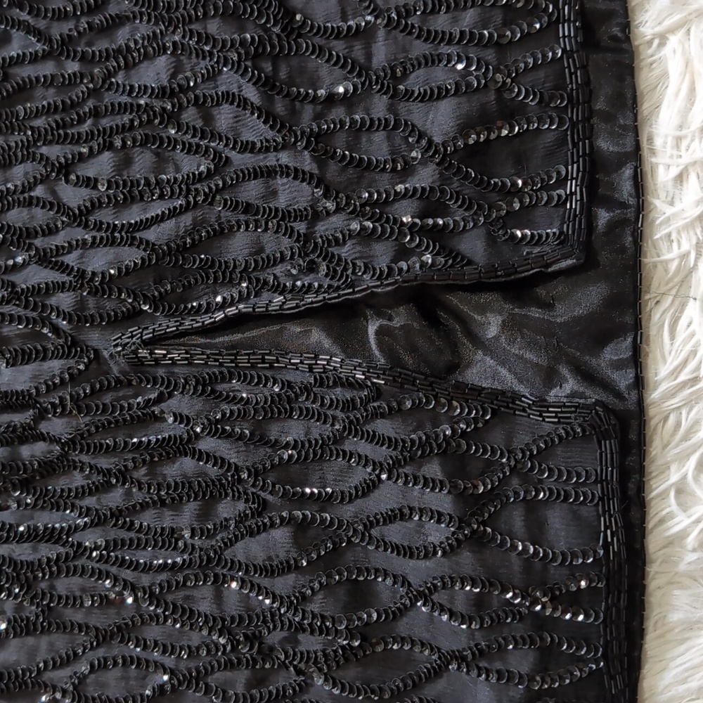 80s Vintage Silky Nites by Cherish Black Sequin & Beaded Cocktail Dress - Picture 9 of 15